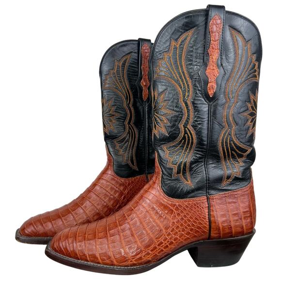 Black Jack Men's Orange Black Caiman Belly Square Toe Exotic Cowboy Boots 11.5 - Picture 2 of 12